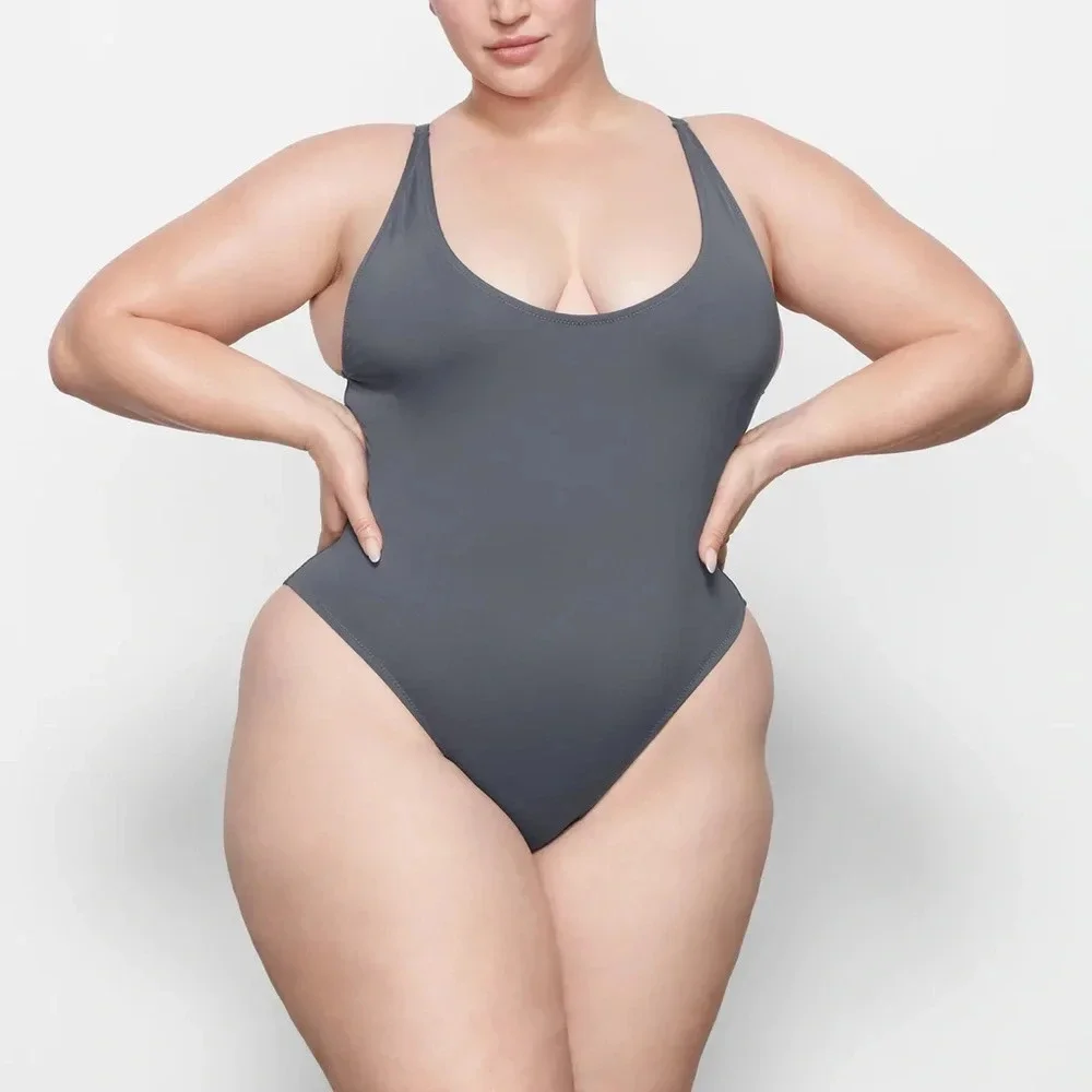 SKIMS Swim Scoop Neck One Piece Swimsuit in Gunmetal‎